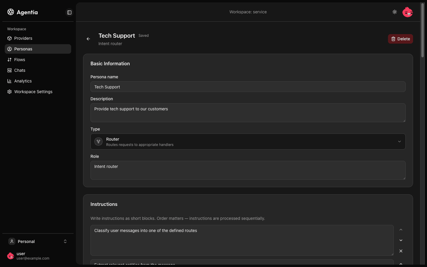 Agent persona editor for defining AI behaviour
